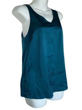 ZEAGOO Teal Satin V-Neck Tank. NWT Small